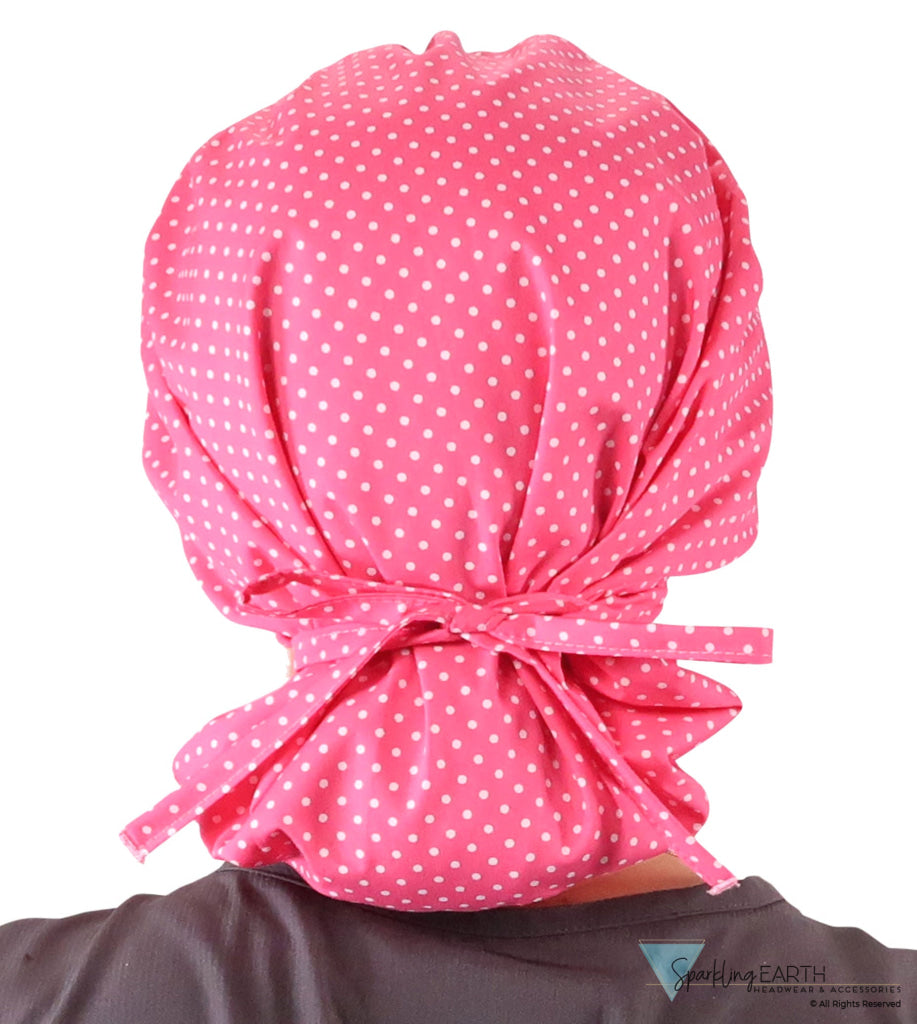 Stylish American Made Banded Bouffant Ponytail Scrub Cap - Delightful Polka Dots Banded Bouffant Surgical Scrub Caps