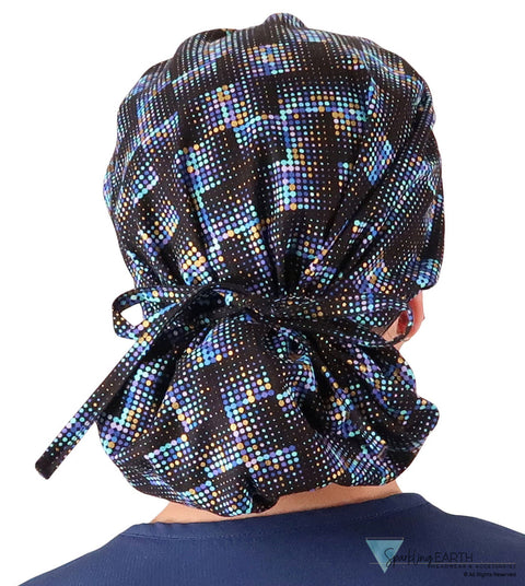 Stylish American Made Banded Bouffant Ponytail Scrub Cap - Gold Metallic Chromadots Banded Bouffant Surgical Scrub Caps