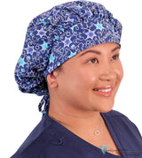 Stylish American Made Banded Bouffant Ponytail Scrub Cap - Happy Hanukkah Banded Bouffant Surgical Scrub Caps