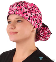 Stylish American Made Banded Bouffant Ponytail Scrub Cap - Hearts Forever with Black Ties Banded Bouffant Surgical