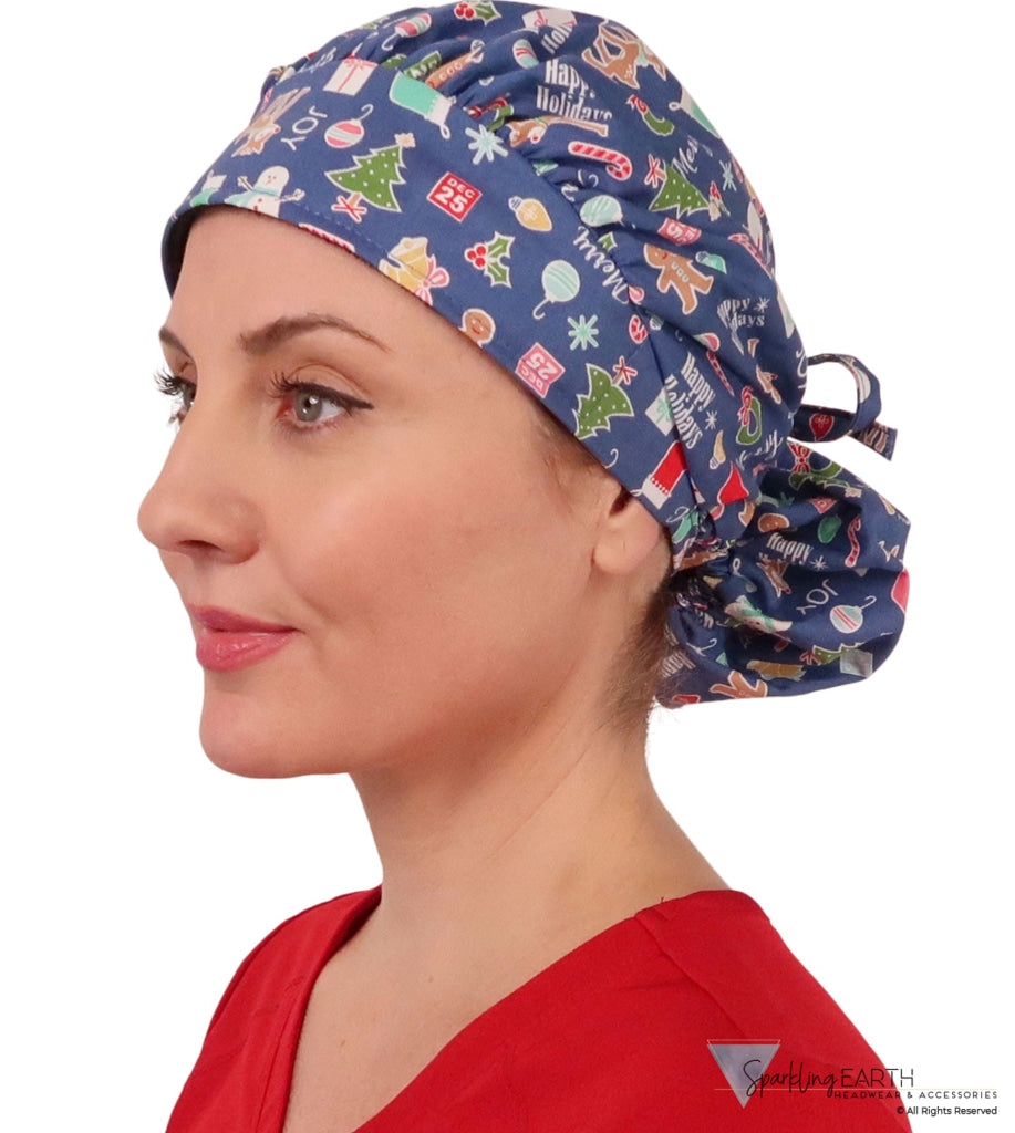 Banded Bouffant Surgical Scrub Cap - Holiday Cheer - Banded Bouffant Surgical Scrub Caps - Sparkling EARTH