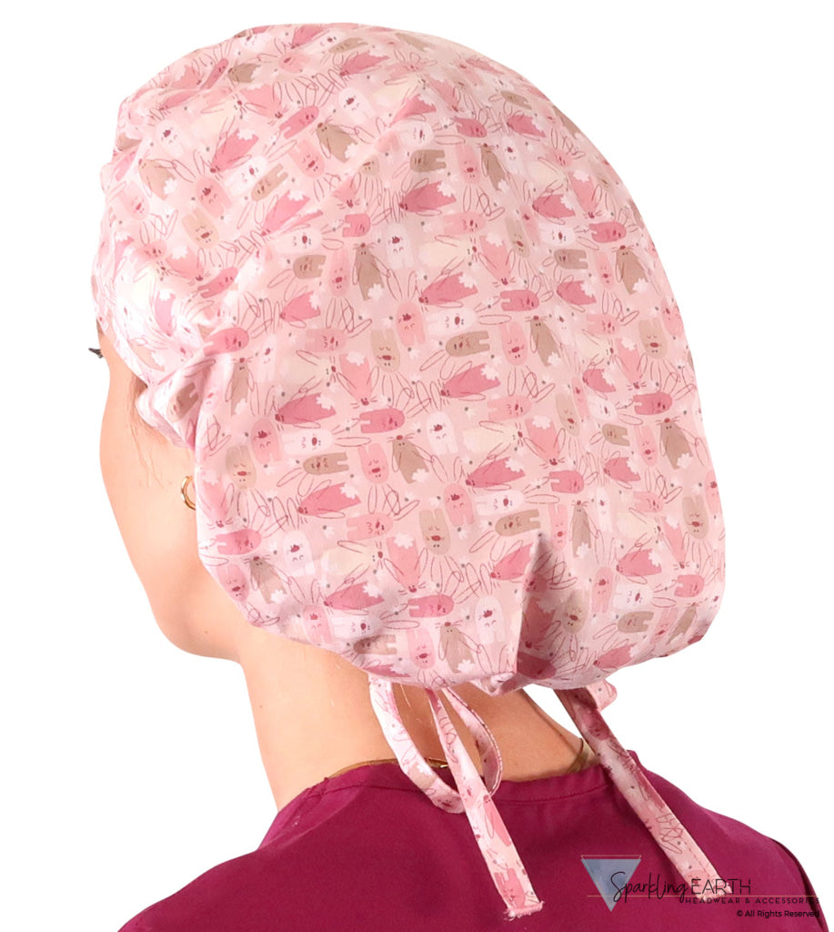 Stylish American Made Banded Bouffant Ponytail Scrub Cap - Honey Bunnies Banded Bouffant Surgical Scrub Caps