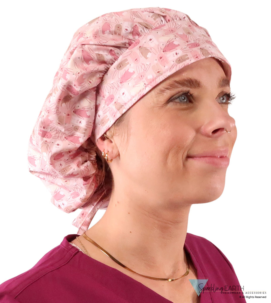 Stylish American Made Banded Bouffant Ponytail Scrub Cap - Honey Bunnies Banded Bouffant Surgical Scrub Caps