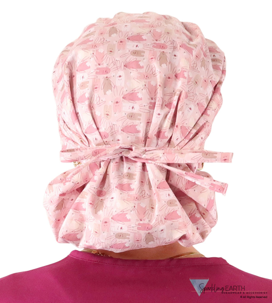 Stylish American Made Banded Bouffant Ponytail Scrub Cap - Honey Bunnies Banded Bouffant Surgical Scrub Caps