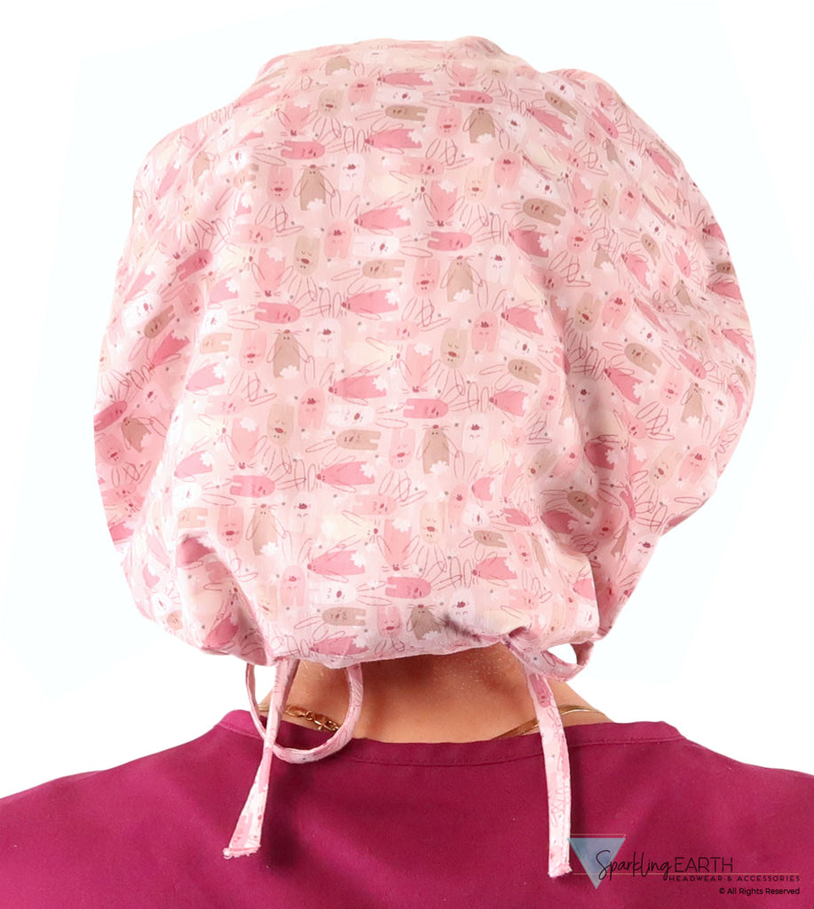 Stylish American Made Banded Bouffant Ponytail Scrub Cap - Honey Bunnies Banded Bouffant Surgical Scrub Caps