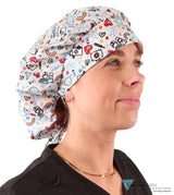 Stylish American Made Banded Bouffant Ponytail Scrub Cap - Hope & Healing on White Banded Bouffant Surgical Scrub Caps