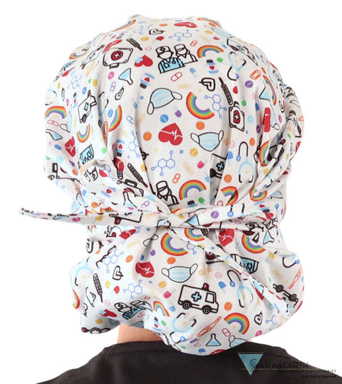 Stylish American Made Banded Bouffant Ponytail Scrub Cap - Hope & Healing on White Banded Bouffant Surgical Scrub Caps