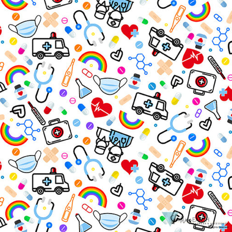 Stylish American Made Banded Bouffant Ponytail Scrub Cap - Hope & Healing on White Banded Bouffant Surgical Scrub Caps