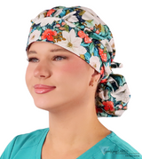 Stylish American Made Banded Bouffant Ponytail Scrub Cap - Lush Winter Foliage Banded Bouffant Surgical Scrub Caps