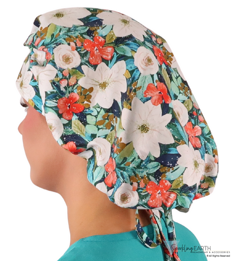 Stylish American Made Banded Bouffant Ponytail Scrub Cap - Lush Winter Foliage Banded Bouffant Surgical Scrub Caps