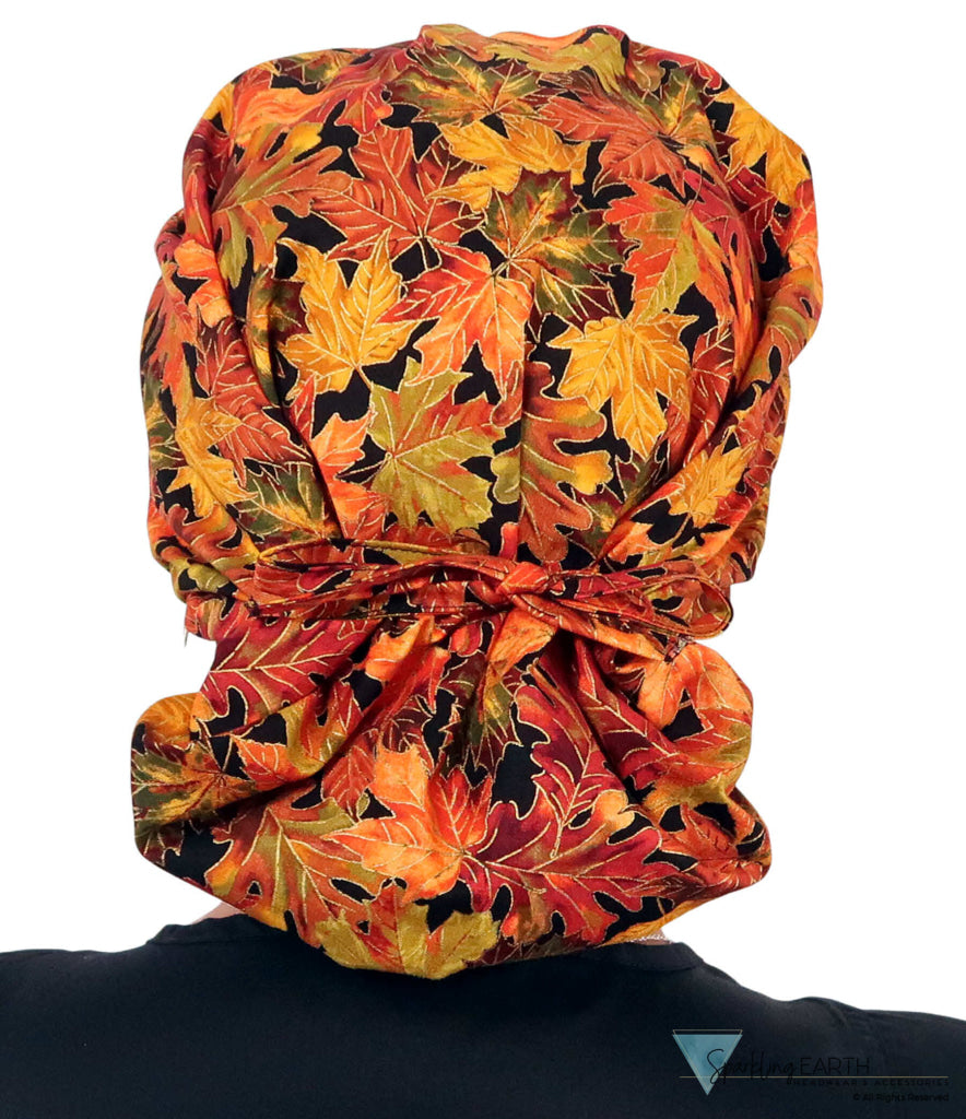 Stylish American Made Banded Bouffant Ponytail Scrub Cap - Metallic Autumn Leaves SALE-Fall-2025