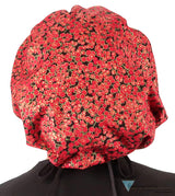 Stylish American Made Banded Bouffant Ponytail Scrub Cap - Metallic Cranberry Cocktail with Black Ties Banded Bouffant