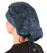Stylish American Made Banded Bouffant Ponytail Scrub Cap - Midnight Navy Batik Banded Bouffant Surgical Scrub Caps