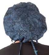 Stylish American Made Banded Bouffant Ponytail Scrub Cap - Midnight Navy Batik Banded Bouffant Surgical Scrub Caps