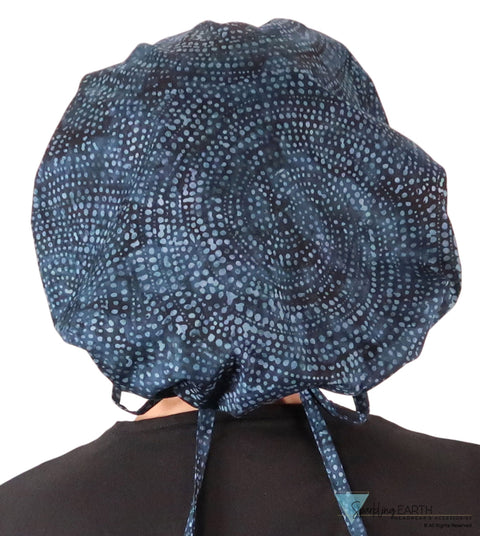 Stylish American Made Banded Bouffant Ponytail Scrub Cap - Midnight Navy Batik Banded Bouffant Surgical Scrub Caps