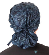 Stylish American Made Banded Bouffant Ponytail Scrub Cap - Midnight Navy Batik Banded Bouffant Surgical Scrub Caps