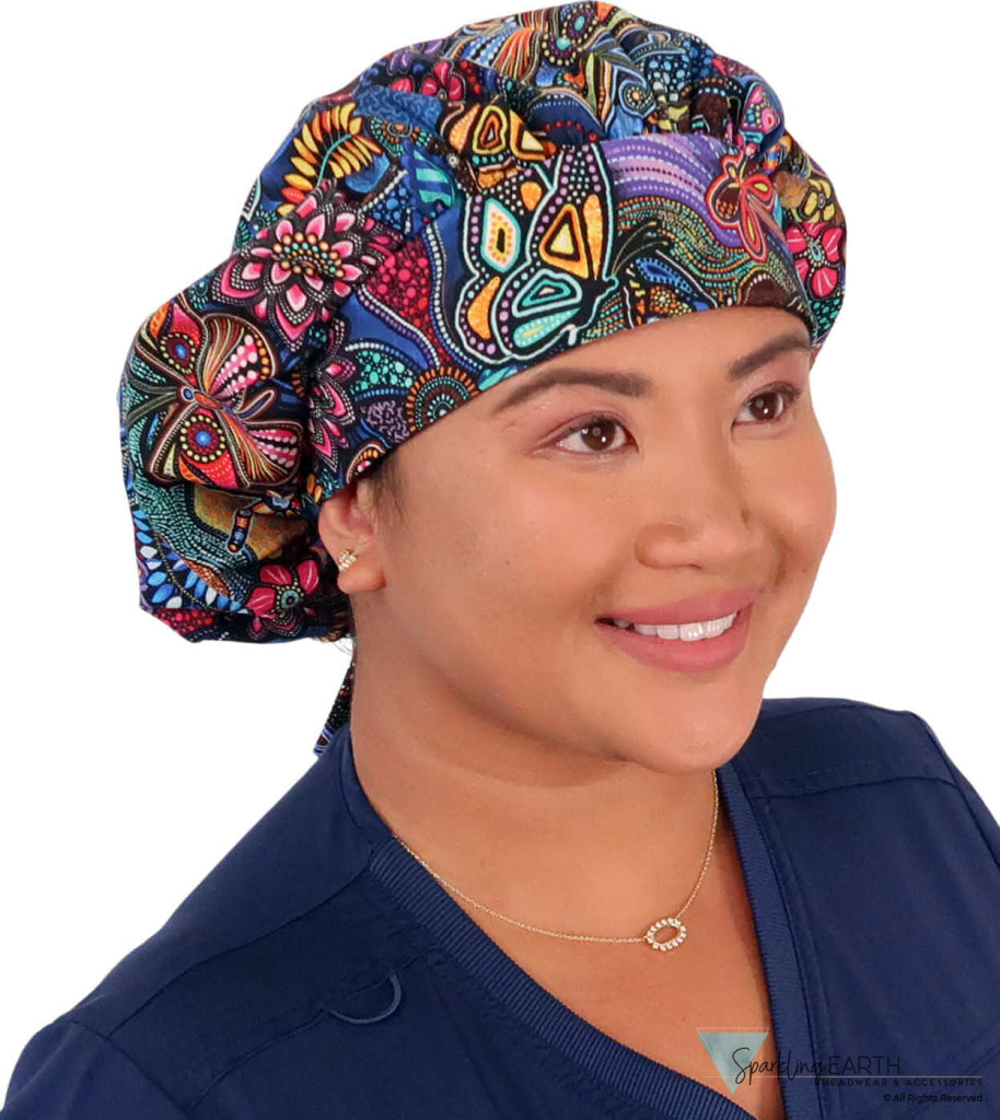 Stylish American Made Banded Bouffant Ponytail Scrub Cap - Nighttime in the Garden SALE-Fall-2025