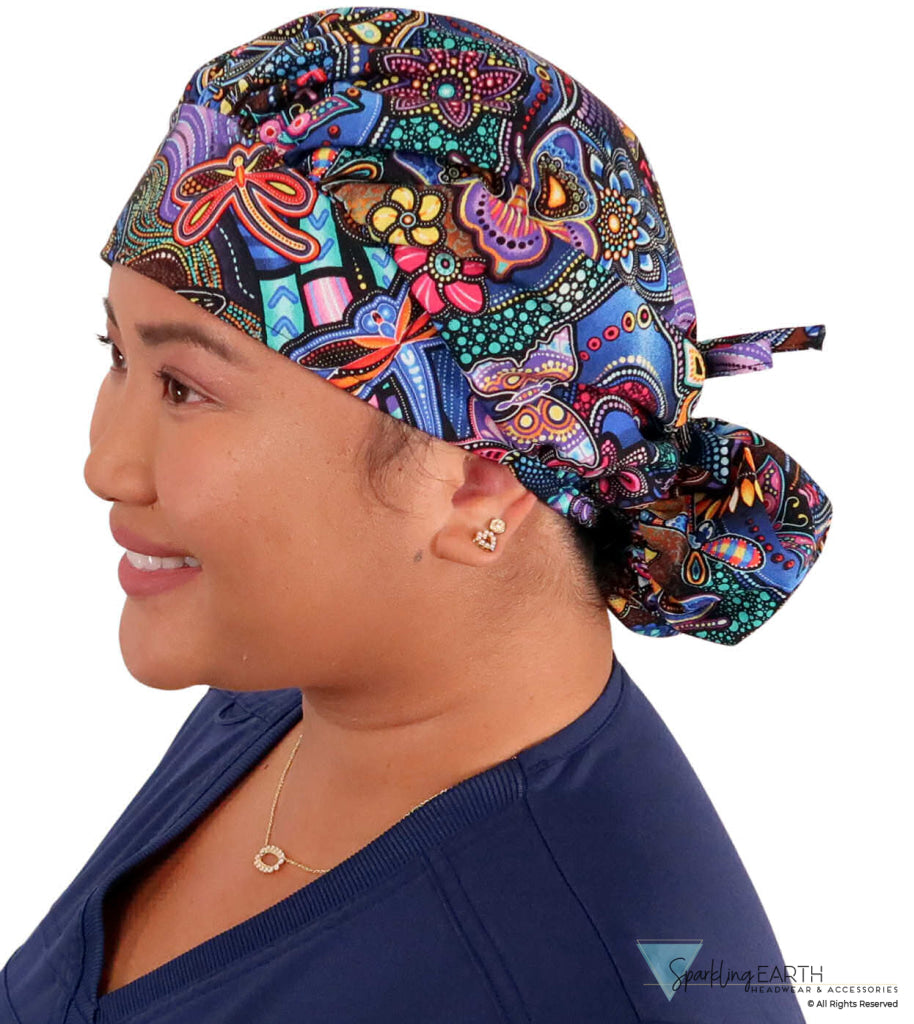 Stylish American Made Banded Bouffant Ponytail Scrub Cap - Nighttime in the Garden SALE-Fall-2025