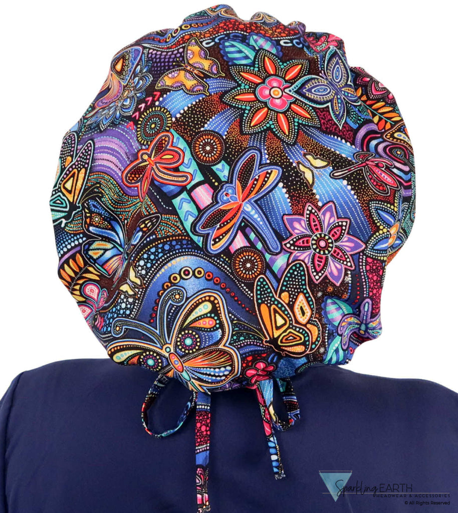 Stylish American Made Banded Bouffant Ponytail Scrub Cap - Nighttime in the Garden SALE-Fall-2025