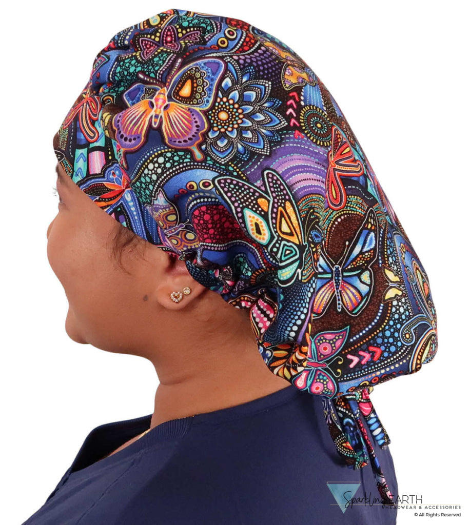 Stylish American Made Banded Bouffant Ponytail Scrub Cap - Nighttime in the Garden SALE-Fall-2025
