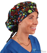 Stylish American Made Banded Bouffant Ponytail Scrub Cap - Pickleball Mania with Black Ties SALE-Fall-2025