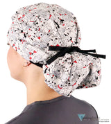 Stylish American Made Banded Bouffant Ponytail Scrub Cap - Playful Puppies with Black Ties Banded Bouffant Surgical