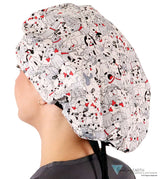 Stylish American Made Banded Bouffant Ponytail Scrub Cap - Playful Puppies with Black Ties Banded Bouffant Surgical