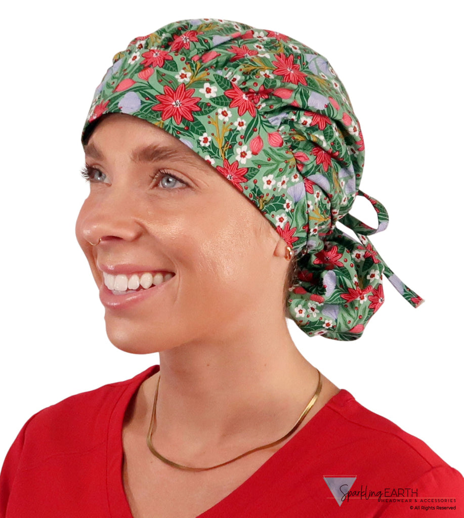 Banded Bouffant Surgical Scrub Cap - Poinsettia Party - Banded Bouffant Surgical Scrub Caps - Sparkling EARTH