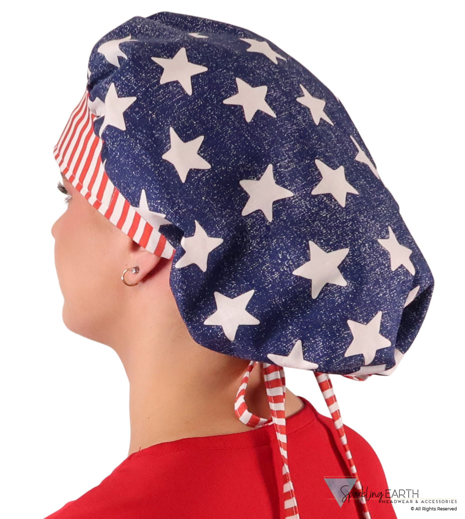 Stylish American Made Banded Bouffant Ponytail Scrub Cap - American Pride Banded Bouffant Surgical Scrub Caps