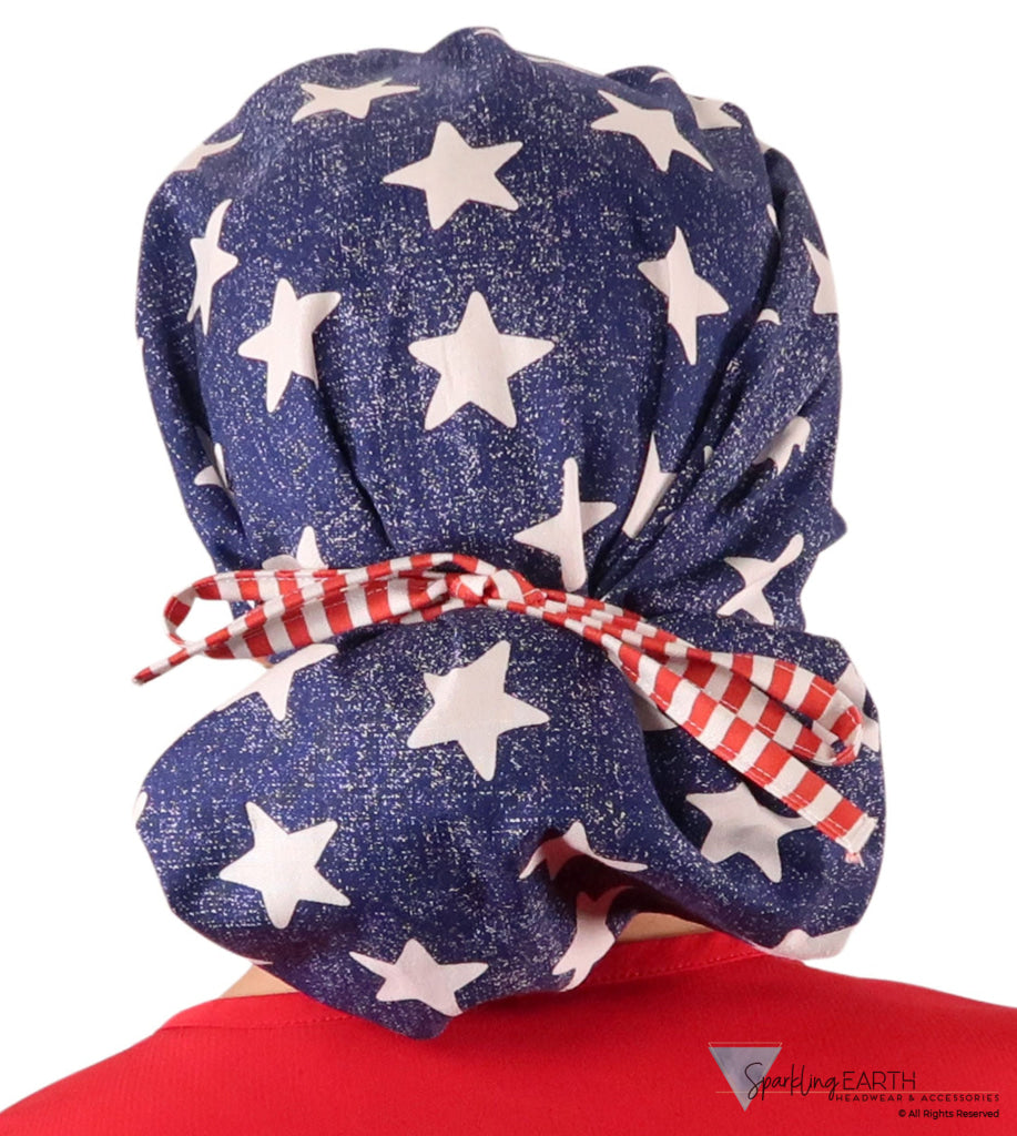 Stylish American Made Banded Bouffant Ponytail Scrub Cap - American Pride Banded Bouffant Surgical Scrub Caps
