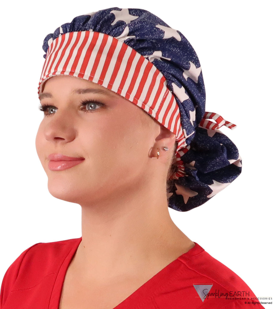 Stylish American Made Banded Bouffant Ponytail Scrub Cap - American Pride Banded Bouffant Surgical Scrub Caps
