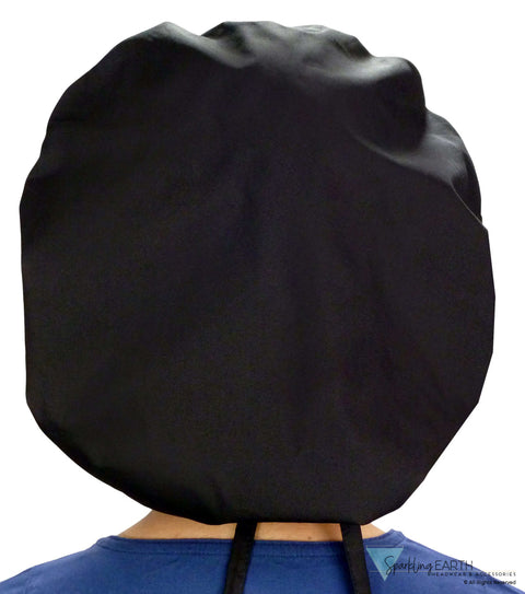 Stylish American Made Banded Bouffant Ponytail Scrub Cap - Solid Black Banded Bouffant Surgical Scrub Caps