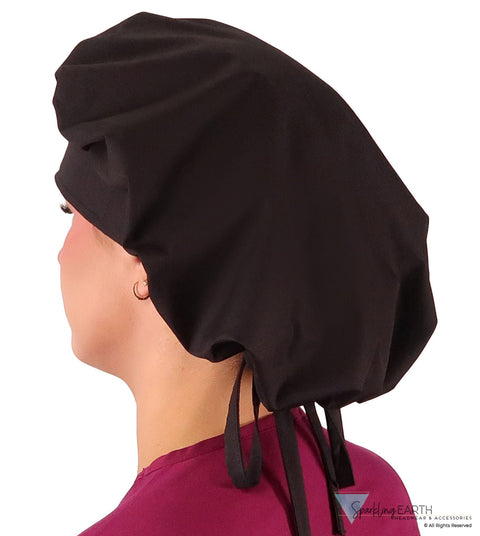 Stylish American Made Banded Bouffant Ponytail Scrub Cap - Solid Black Banded Bouffant Surgical Scrub Caps