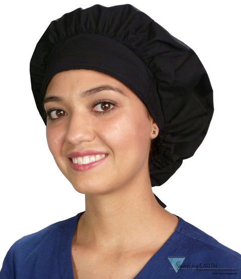 Stylish American Made Banded Bouffant Ponytail Scrub Cap - Solid Black SALE-Fall-2025