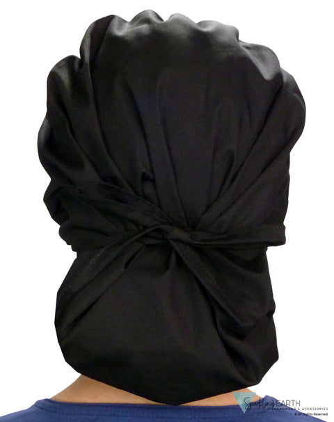 Stylish American Made Banded Bouffant Ponytail Scrub Cap - Solid Black Banded Bouffant Surgical Scrub Caps