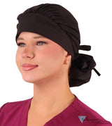 Stylish American Made Banded Bouffant Ponytail Scrub Cap - Solid Black Banded Bouffant Surgical Scrub Caps