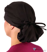 Stylish American Made Banded Bouffant Ponytail Scrub Cap - Solid Black Banded Bouffant Surgical Scrub Caps
