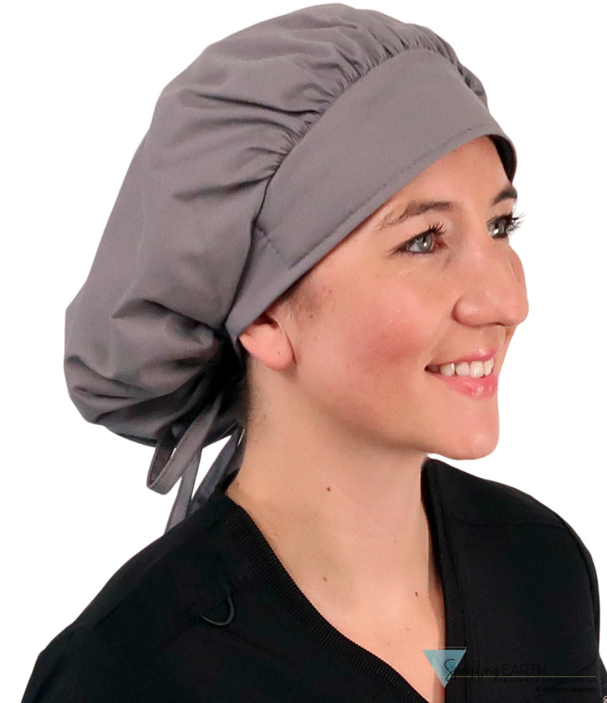 Stylish American Made Banded Bouffant Ponytail Scrub Cap - Solid Grey SALE-Fall-2025