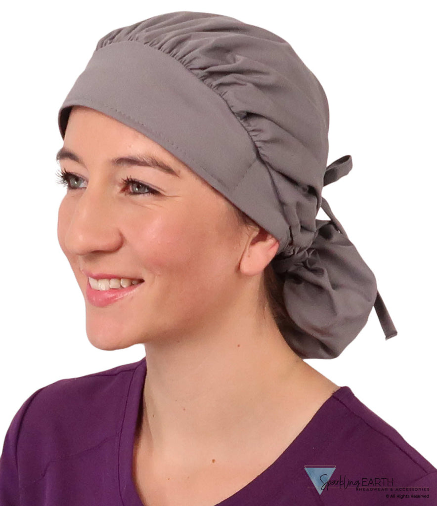 Stylish American Made Banded Bouffant Ponytail Scrub Cap - Solid Grey SALE-Fall-2025
