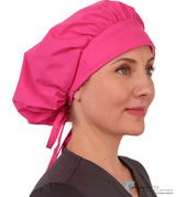 Stylish American Made Banded Bouffant Ponytail Scrub Cap - Solid Hot Pink Banded Bouffant Surgical Scrub Caps