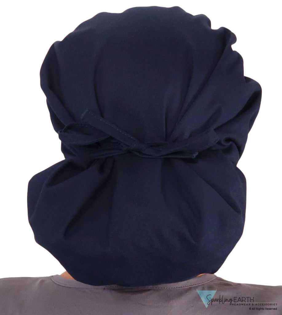 Stylish American Made Banded Bouffant Ponytail Scrub Cap - Solid Navy SALE-Fall-2025