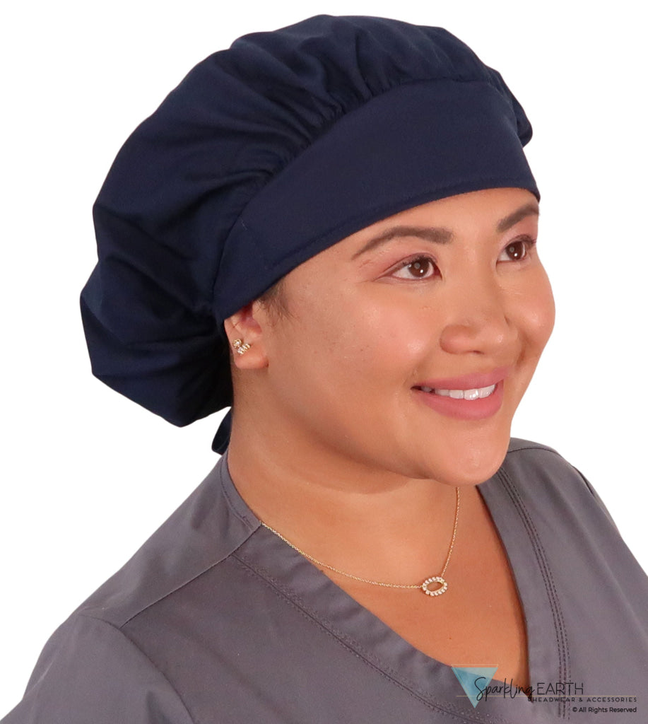 Stylish American Made Banded Bouffant Ponytail Scrub Cap - Solid Navy SALE-Fall-2025