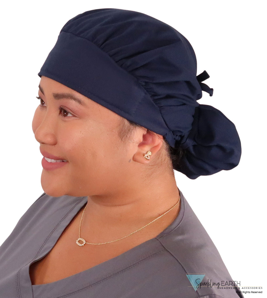Stylish American Made Banded Bouffant Ponytail Scrub Cap - Solid Navy SALE-Fall-2025