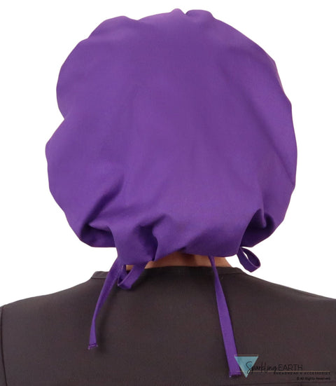 Stylish American Made Banded Bouffant Ponytail Scrub Cap - Solid Purple Banded Bouffant Surgical Scrub Caps