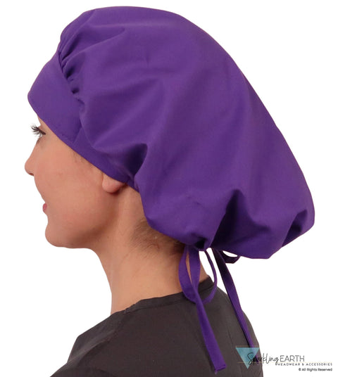 Stylish American Made Banded Bouffant Ponytail Scrub Cap - Solid Purple Banded Bouffant Surgical Scrub Caps