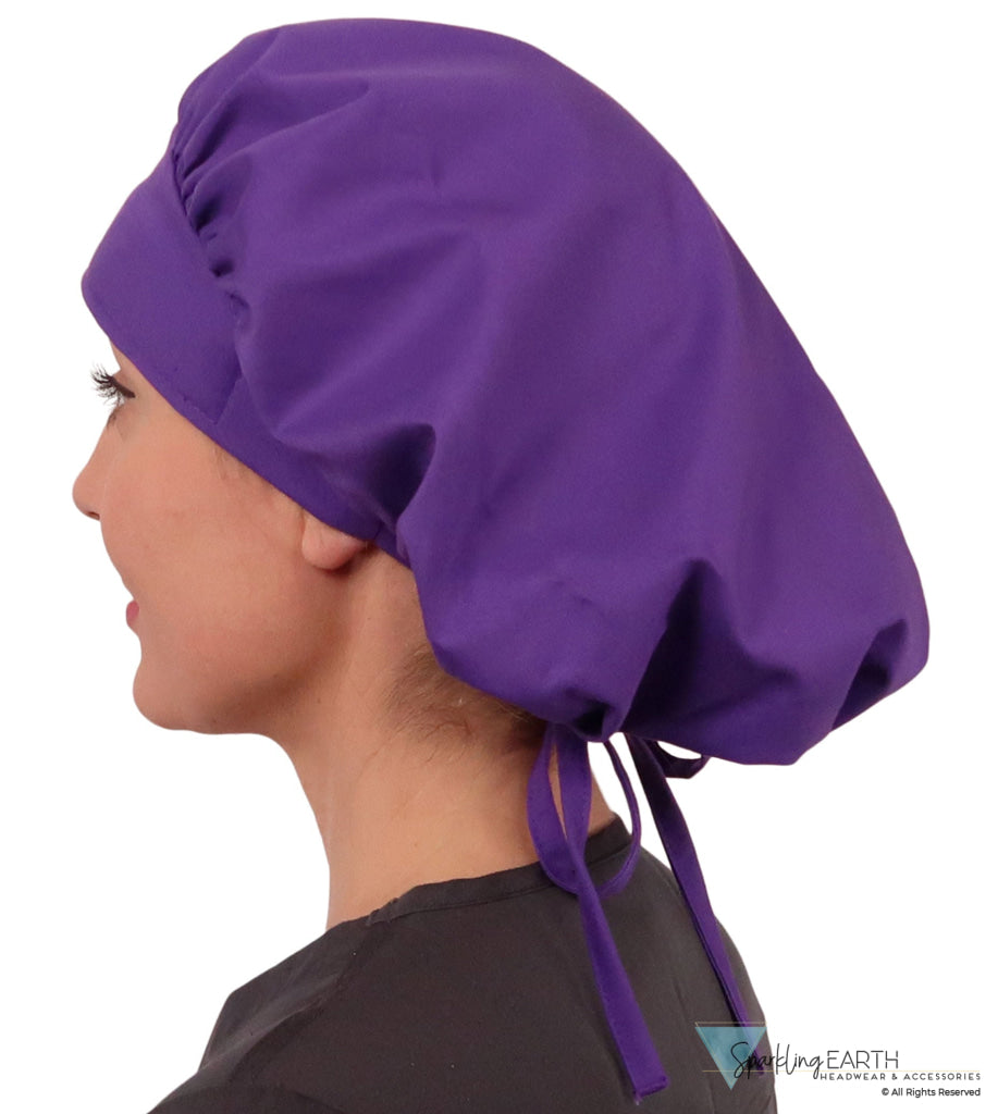 Stylish American Made Banded Bouffant Ponytail Scrub Cap - Solid Purple SALE-Fall-2025