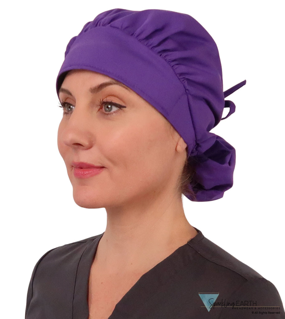 Stylish American Made Banded Bouffant Ponytail Scrub Cap - Solid Purple SALE-Fall-2025