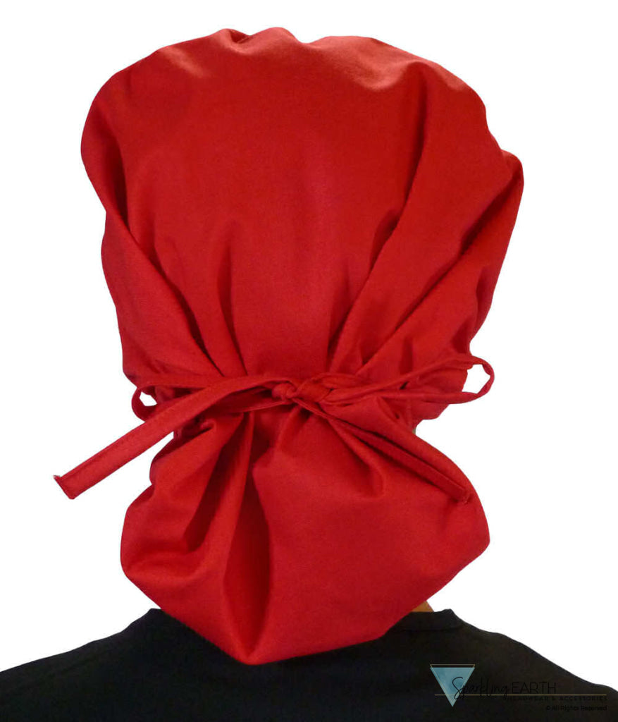 Stylish American Made Banded Bouffant Ponytail Scrub Cap - Solid Red SALE-Fall-2025