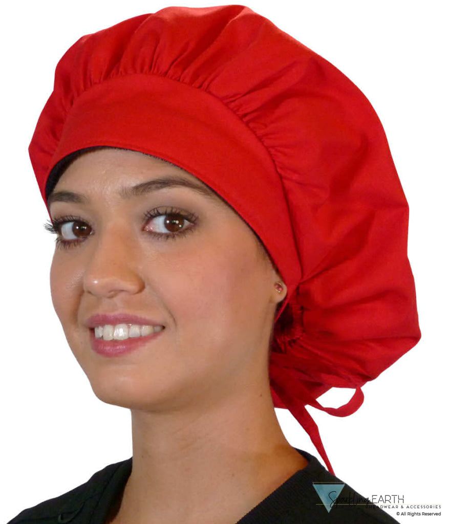 Stylish American Made Banded Bouffant Ponytail Scrub Cap - Solid Red SALE-Fall-2025