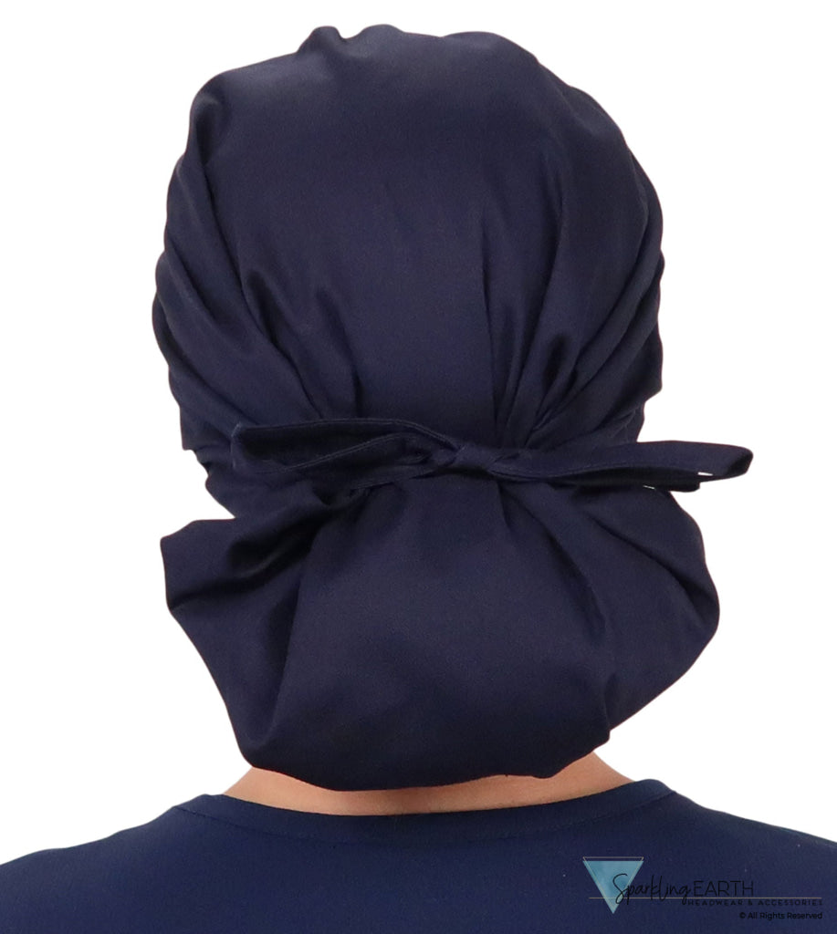Stylish American Made Banded Bouffant Ponytail Scrub Cap - Superhero in Scrubs on Navy SALE-Fall-2025